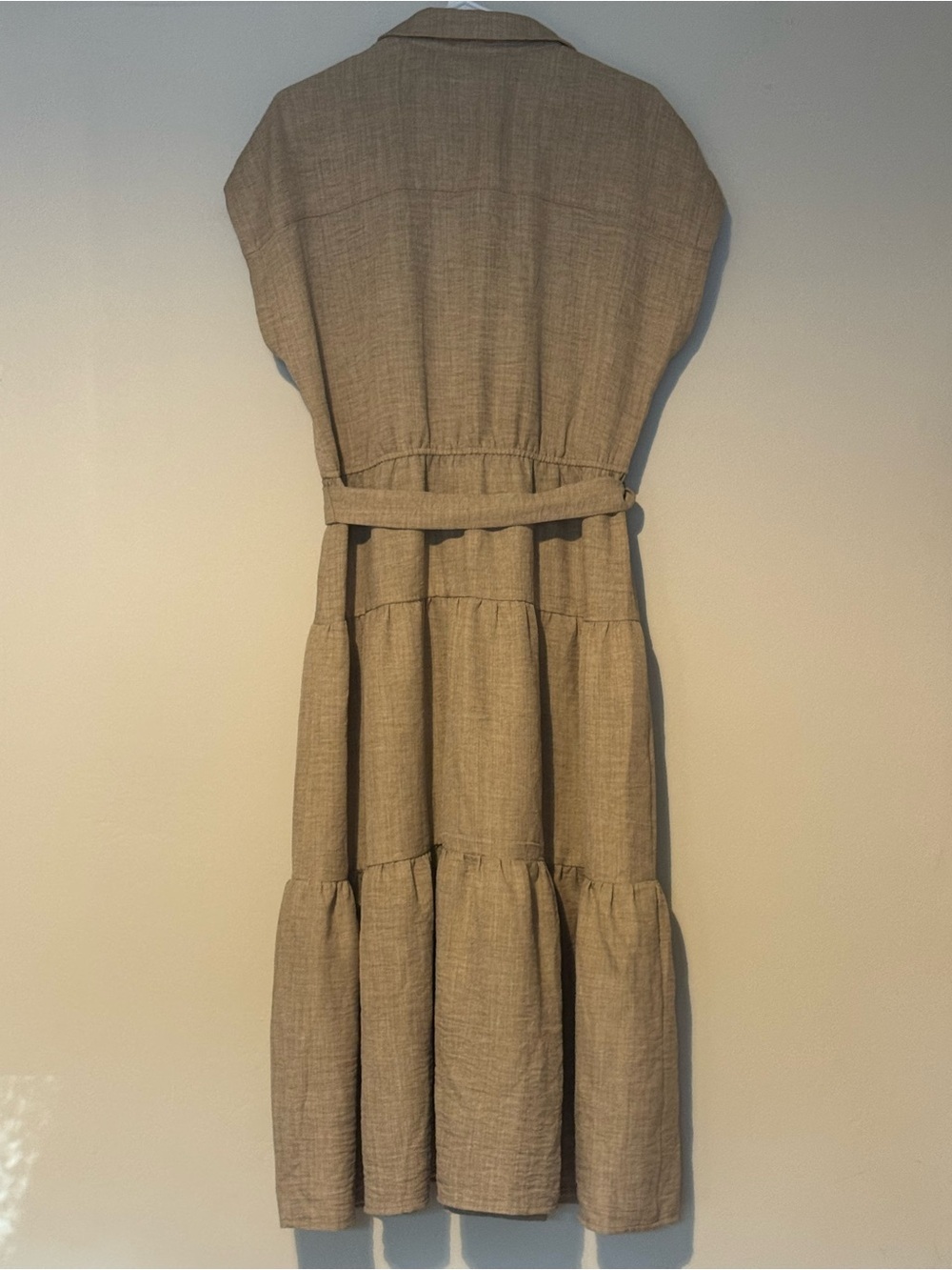 Emma & Michele Tan Utility Shirt Dress Tie Waist Tiered Midi Large - Picture 8 of 8